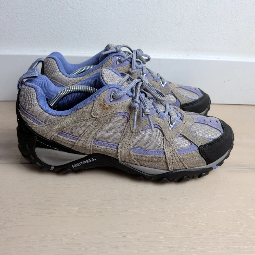 Merrell Hiking Shoes Trail Shoes Sneakers Womens 9 Grey Purple Suede Air Cushion